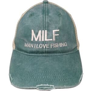 Adams Trucker Hat Green One Size MILF Man I Love Fishing Mesh Back Snapback